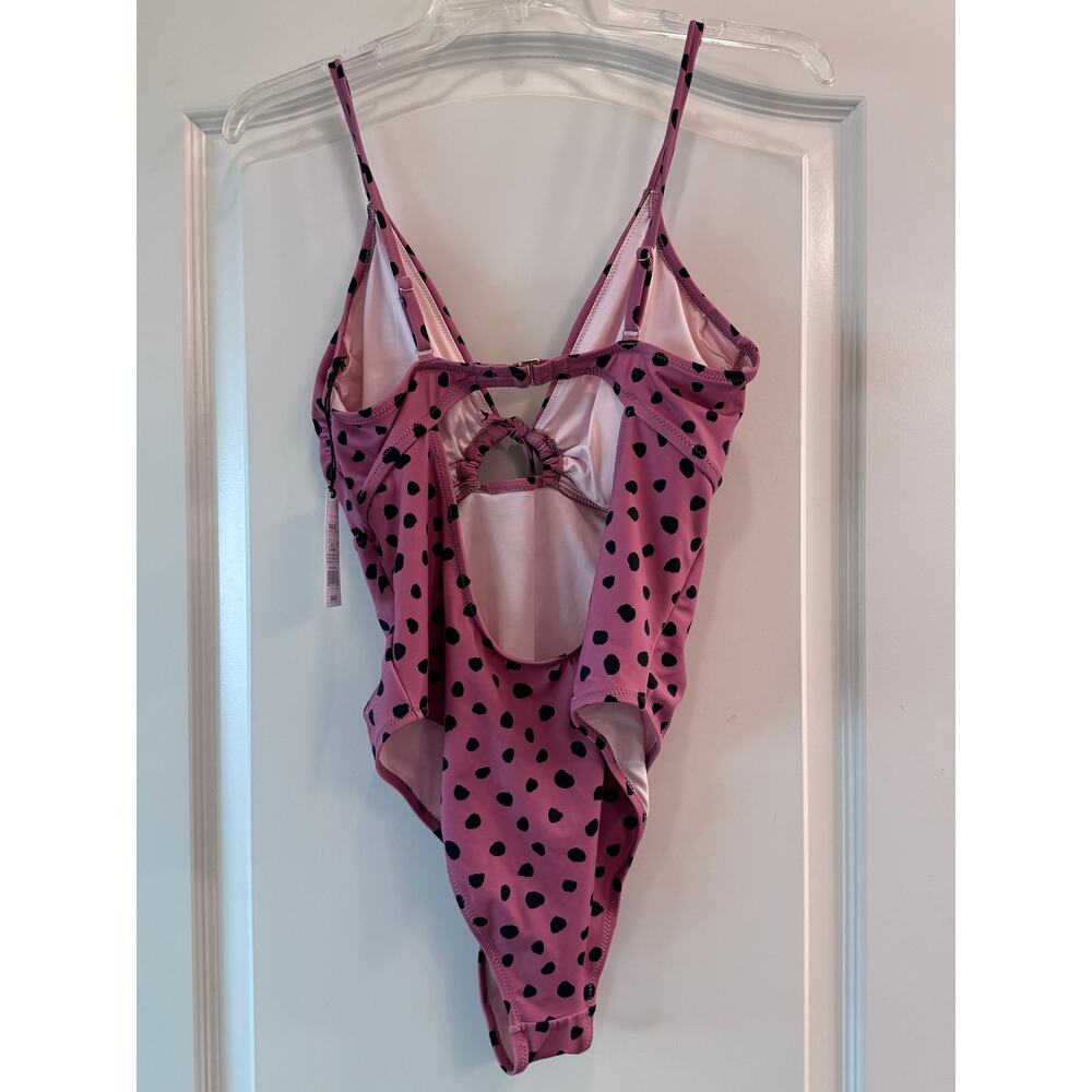 NWT Shade & Shore One Piece Swimsuit Medium 8-10 Pink Black Polka Dot Cutout - Picture 4 of 7